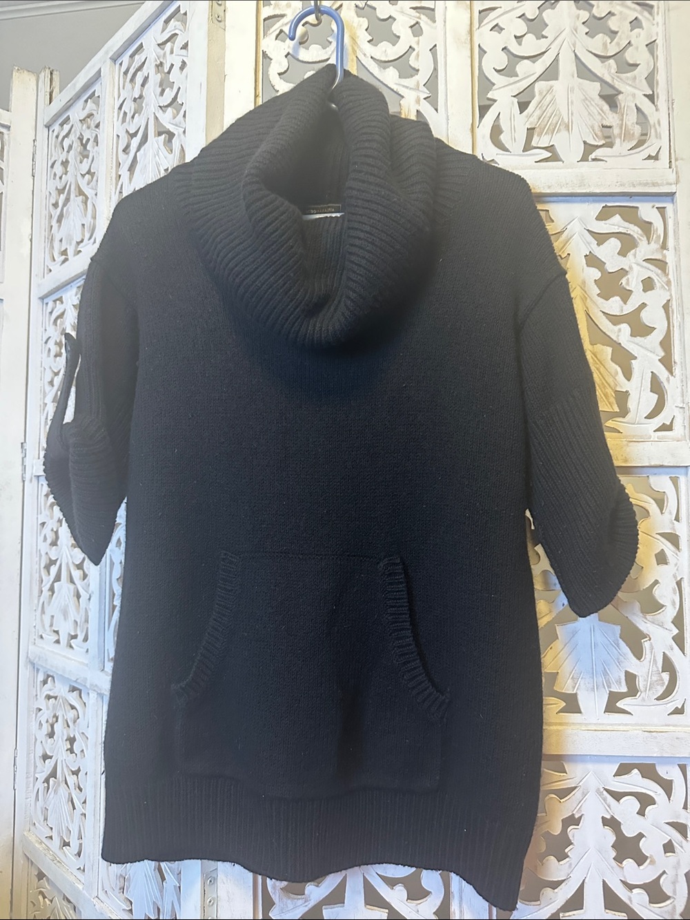 BCBGMaxAzria Black Short-Sleeve Cowl Neck Sweater